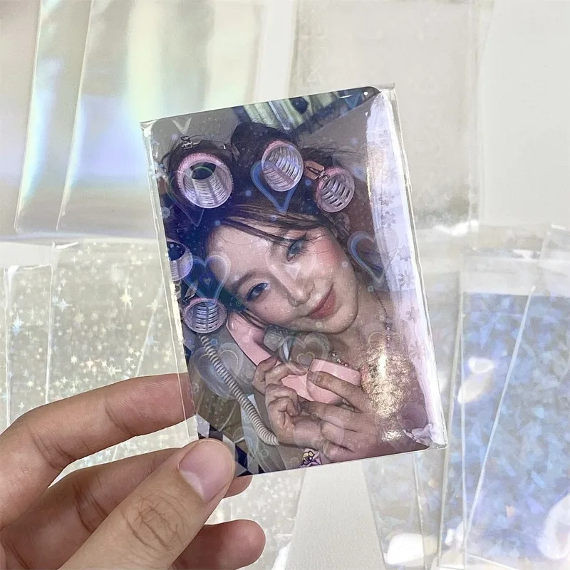 50 unids/pack láser amor holográfico tarjetas fotográficas Fundas protectoras tarjeta transparente película ídolo foto manga INS regalos bolsa de embalaje - imagen 4
