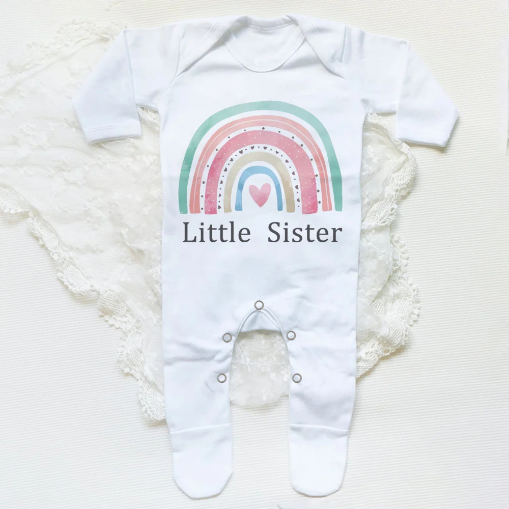 Ropa de dormir con estampado de hermano/hermana pequeño para bebé, traje de bebé para recién nacido, trajes para el hogar, regalos de ducha para niño y niña - imagen 4