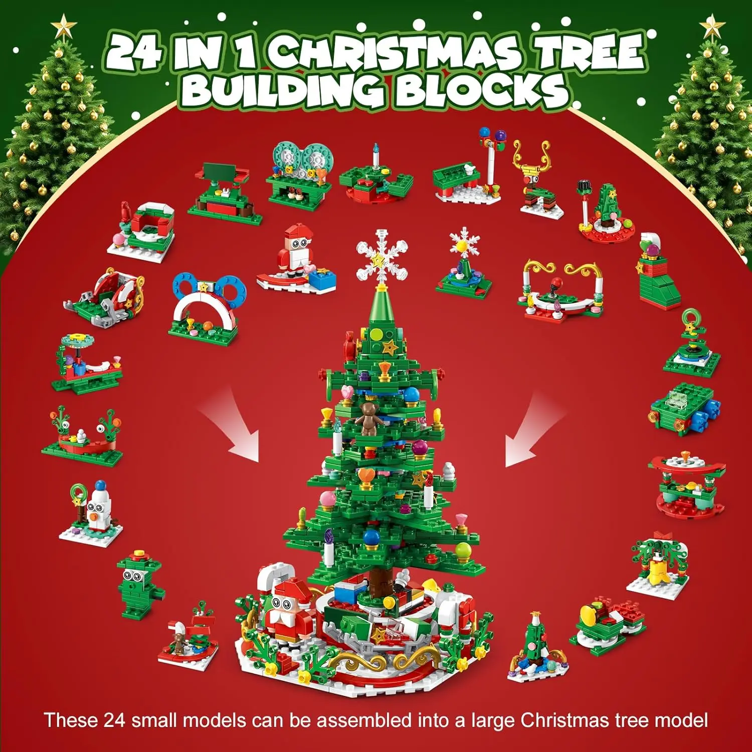 Bloques de construcción de árbol de Navidad para niños, juguete mágico de construcción de árbol de Navidad, aventura con luces LED, calendario de Adviento de Navidad, regalo - imagen 2