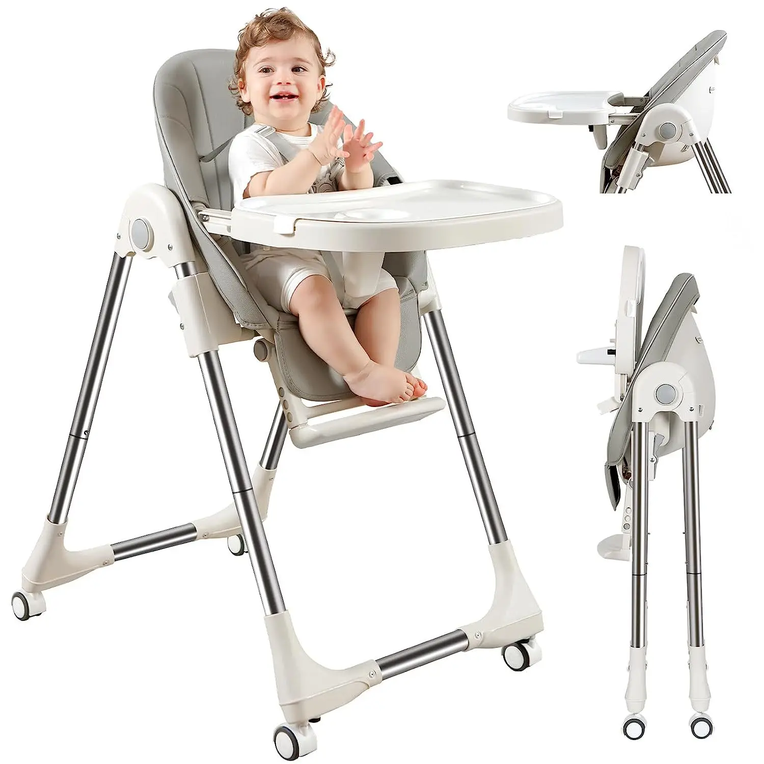 Silla de comedor para bebé, mesa de comedor ajustable plegable multifuncional para niños, fácil almacenamiento plegable para sillas de comedor para niños