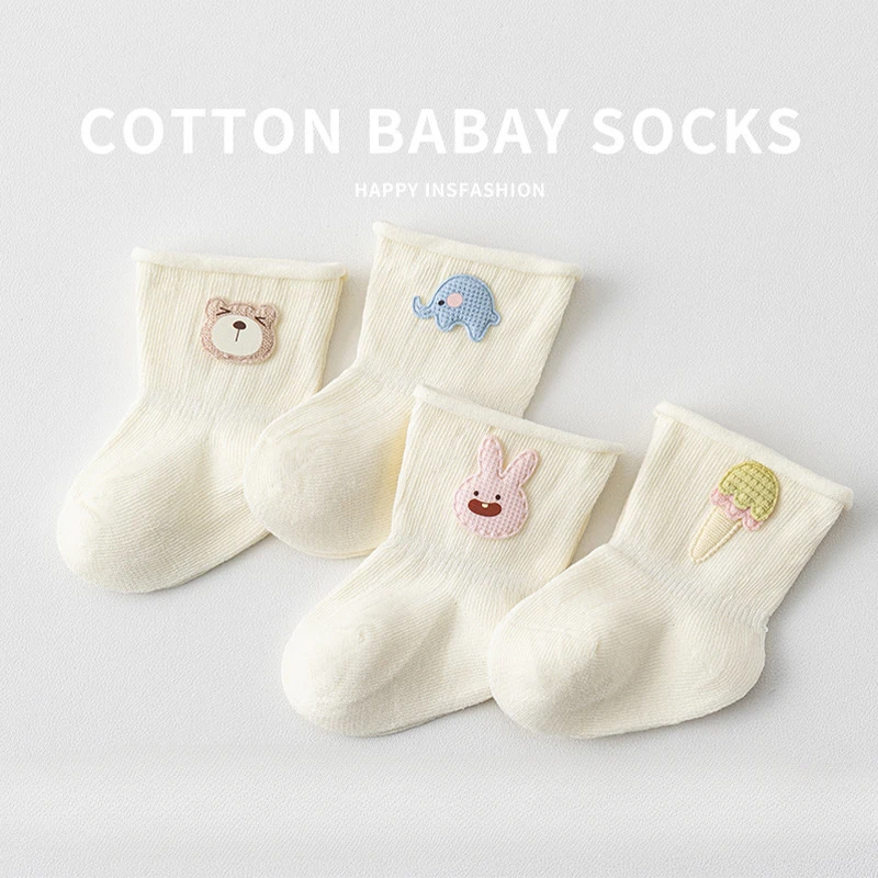 Calcetín bonito para bebé de 0 a 3 años para niño y niña, calcetín hasta la pantorrilla con dibujos de conejo, oso, elefante, para niños, primavera y verano, calcetín de algodón suave