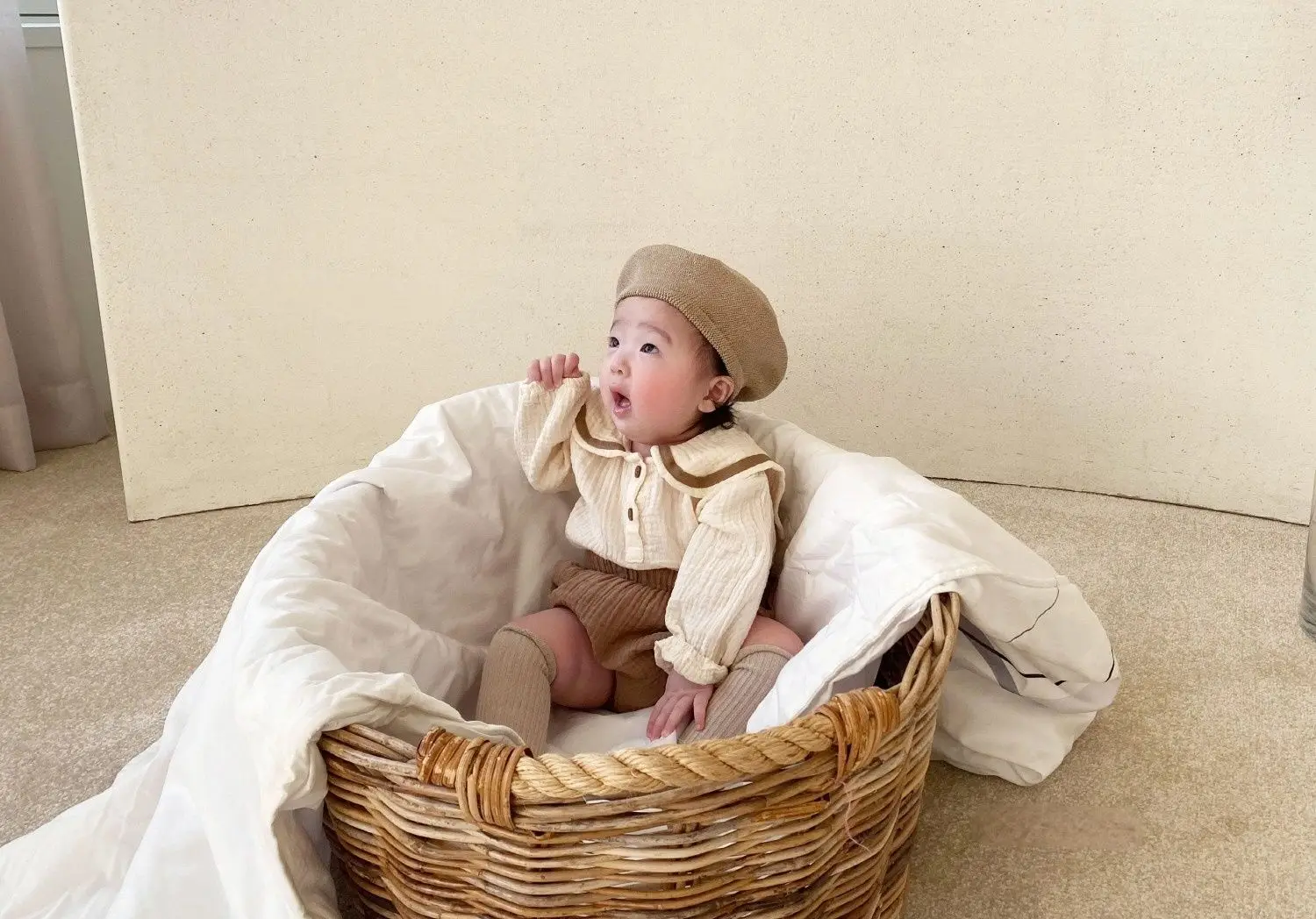 Conjunto de ropa de algodón puro para bebés recién nacidos, niñas y niños, camisetas de manga larga con cuello azul marino, pantalones de pan sólidos, 2 uds. - imagen 3