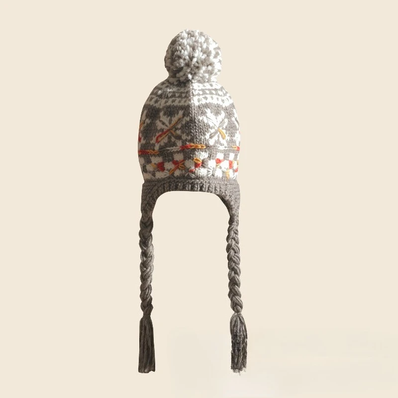 Gorro de punto para niños estilo japonés Ins, cálido con forro polar para otoño-invierno, patrón jacquard, orejeras, suave para bebés.