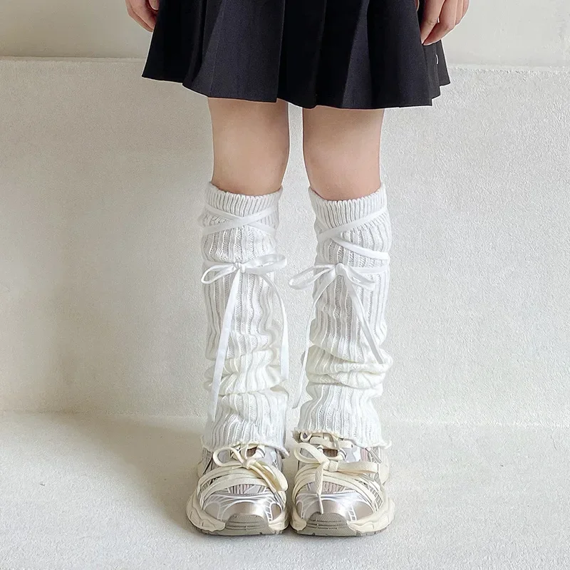1 par de calcetines escolares de moda para niños y niñas, calentadores de piernas con correa cruzada y lazo de diseño creativo, calcetín cálido para Otoño e Invierno - imagen 5