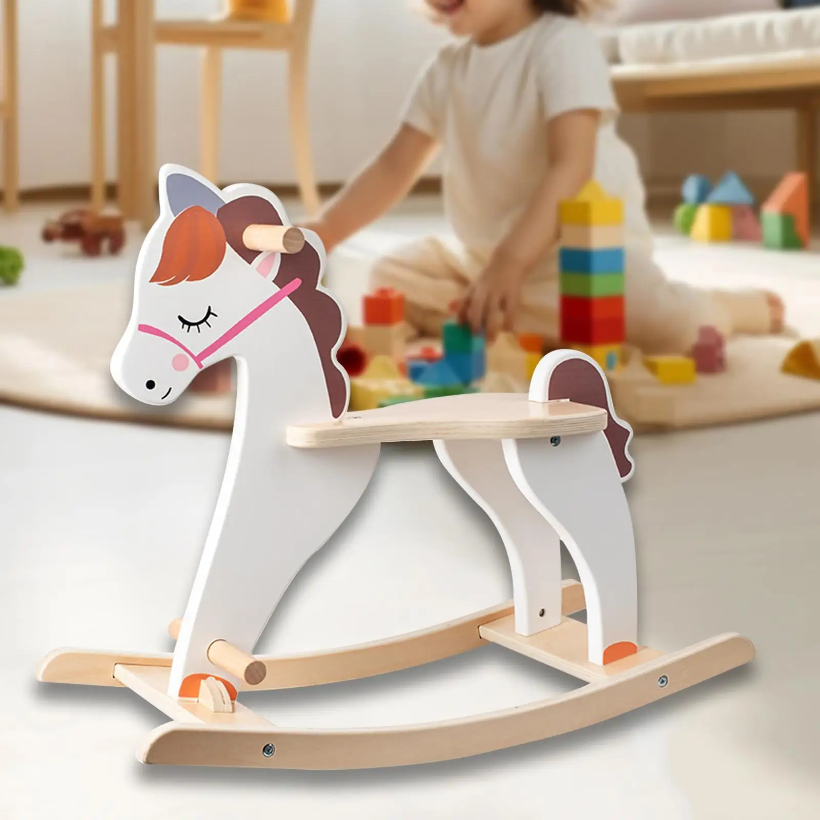 Wooden Rocking Horse Infant Ride Toy Rocking Animal Rocker Toy Baby Wood Ride on Toy for Child Children Baby Boys Girls Festival