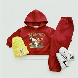 Conjunto de 2 Piezas de Color Sólido, Sudaderas con Capucha de Mickey Mouse, Trajes de Terciopelo Fino para Niños, Nuevas Sudaderas con Capucha Estampadas de Dibujos Animados, Pantalones Casuales Holgados