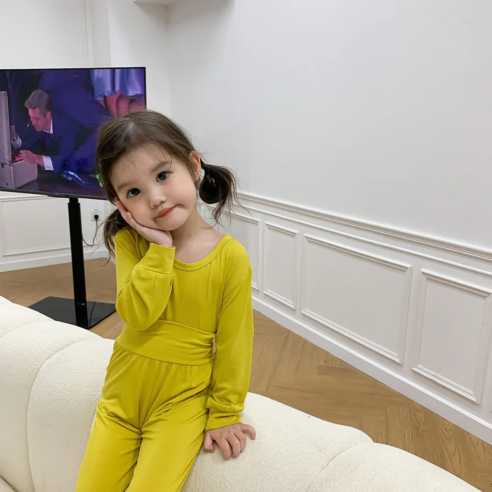 Conjunto de pijama infantil de modal cintura alta, estilo coreano - imagen 2