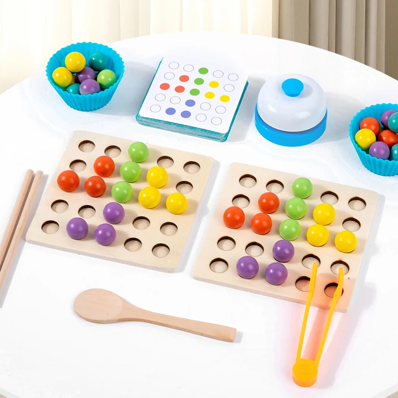 Juguete de cuentas con Clip de madera Montessori para niños, entrenamiento de Motor fino, clasificación de colores, juguetes educativos de Aprendizaje Temprano a juego