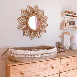 Cesta para cambiar pañales de bebé hecha a mano, 100% de cuerda de algodón tejida, decoración portátil para guardería, almohadilla impermeable, cesta para pañales para niño y niña