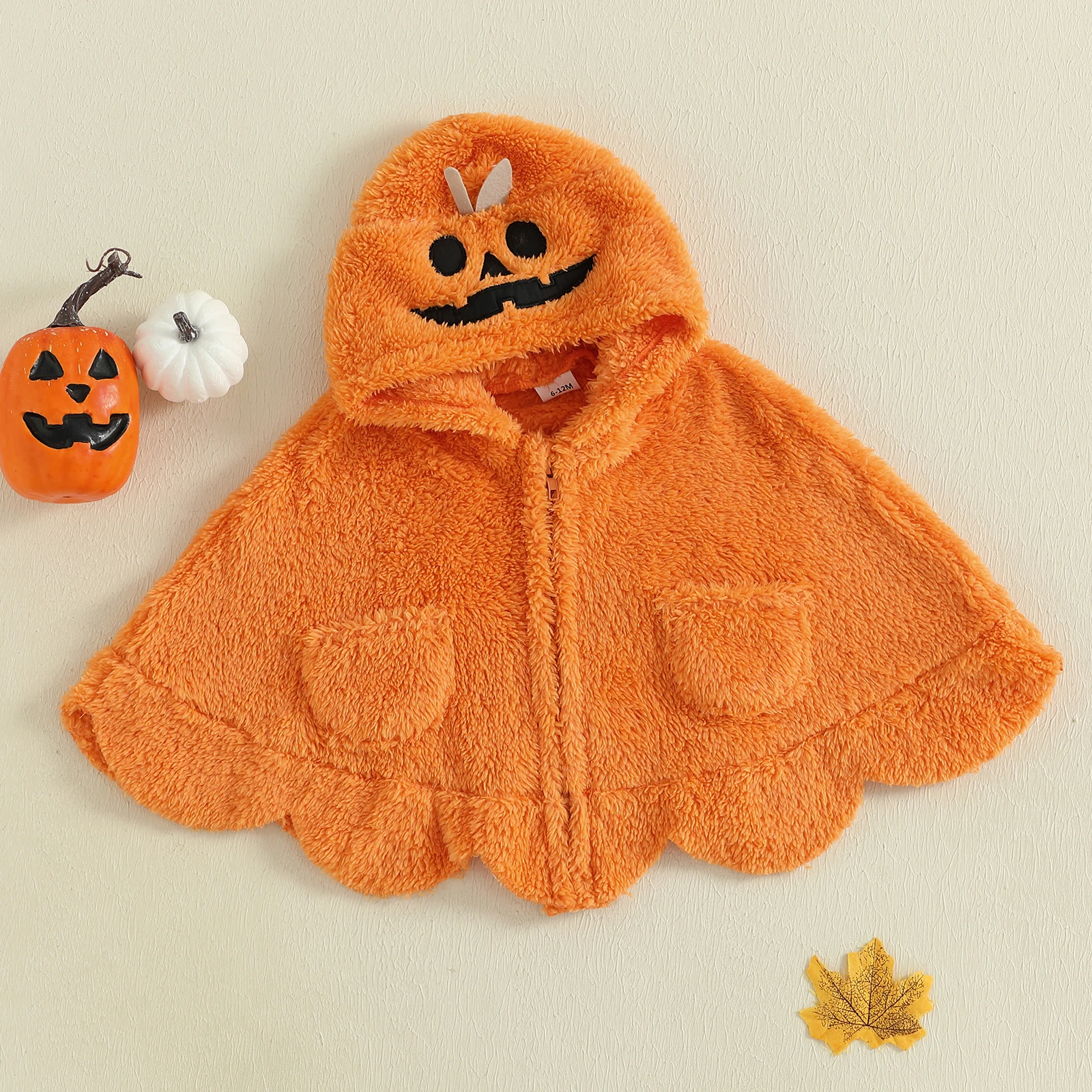 Capa para bebés y niñas, disfraz de calabaza/fantasma de Halloween, capa de felpa con capucha peluda suave - imagen 3