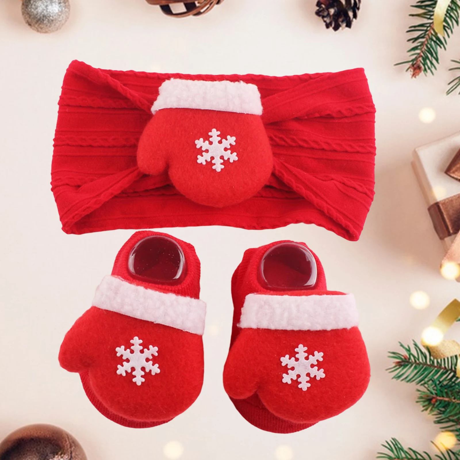 Conjunto regalo navideño para bebé con calcetines, guantes y diadema