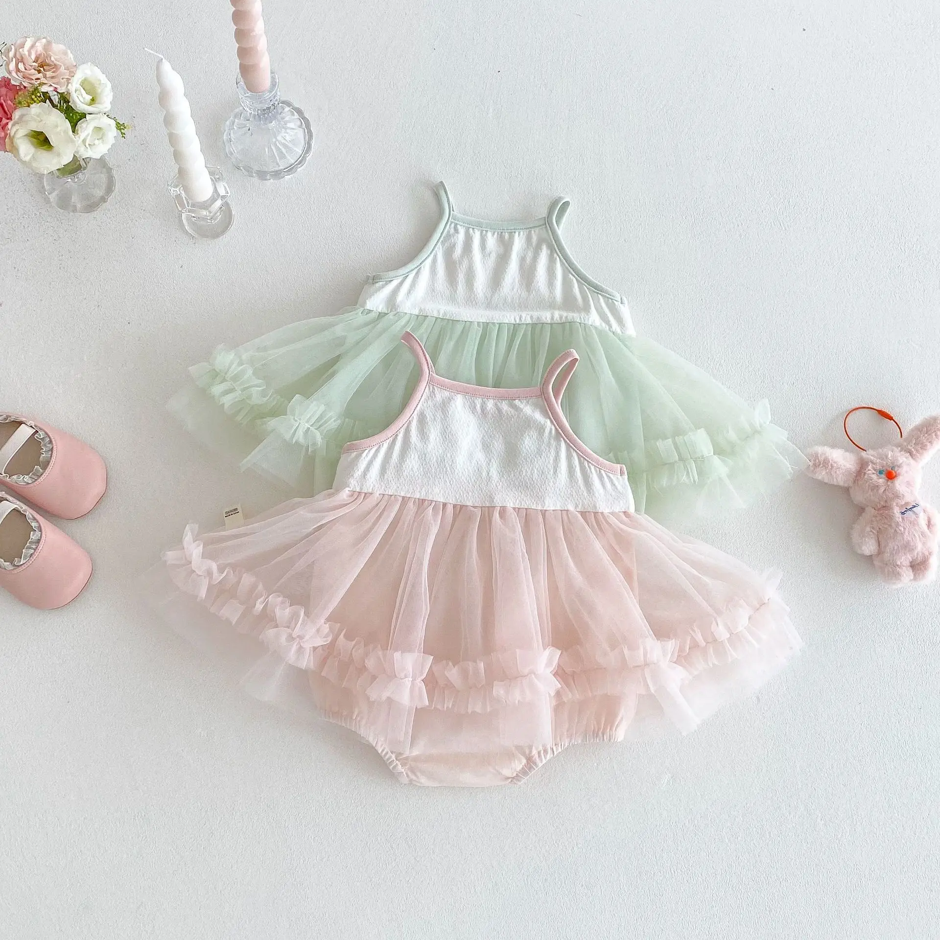 Body de malla con lazo para niña recién nacida, traje de algodón suave, vestido de fiesta elegante para sesión de fotos de 1er cumpleaños, verano - imagen 3