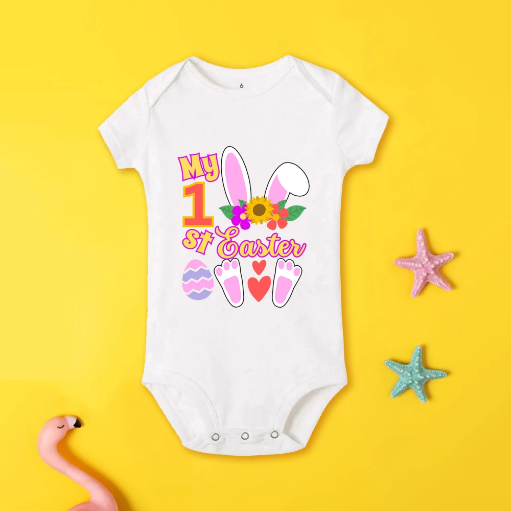 Mon premier body de pâques pour bébé, tenue de fête de pâques pour bébé, imprimé lapin, barboteuse pour garçons et filles, combinaison pour nouveau-né à manches courtes - imagen 3