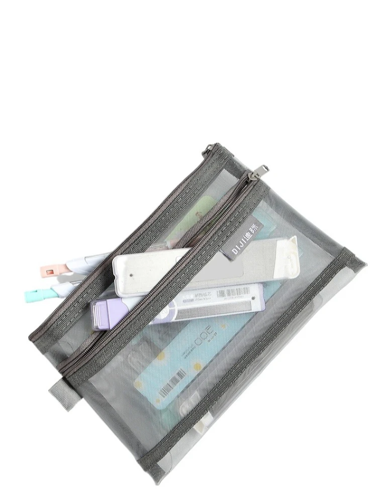 Estuche para lápices con bolsa de malla doble transparente Simple, estuches estudiantes oficina, caja bolígrafos nailon Kalem Kutusu útiles escolares - imagen 4