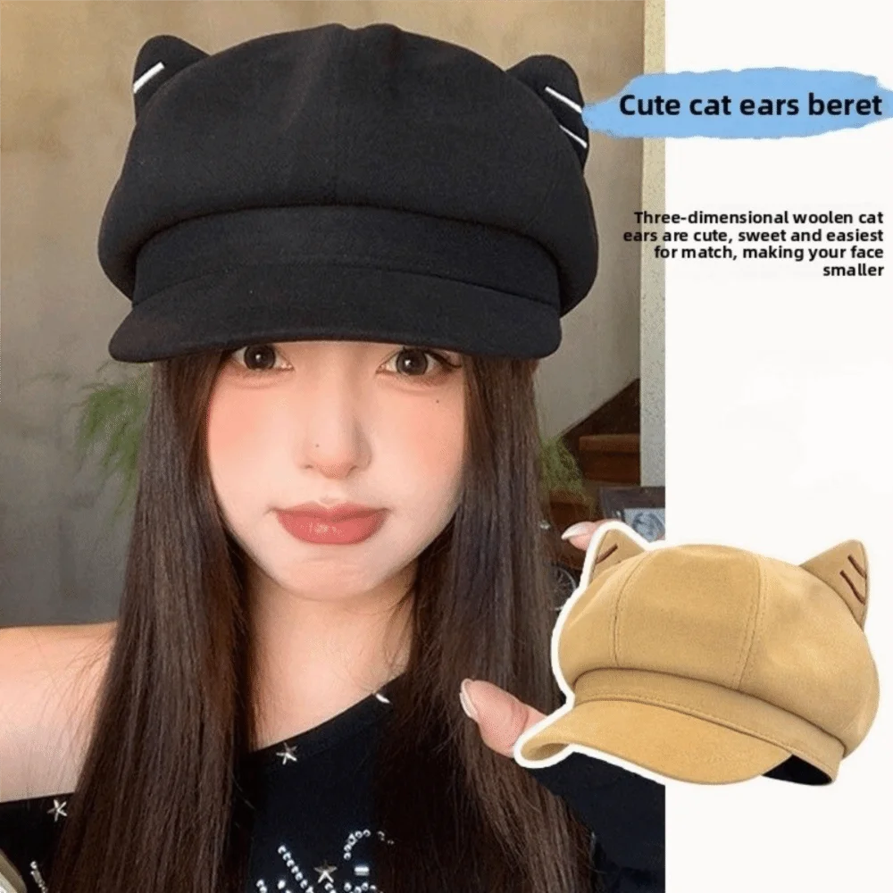 Boina de lana con orejas de gato para niña estilo Y2K - imagen 2