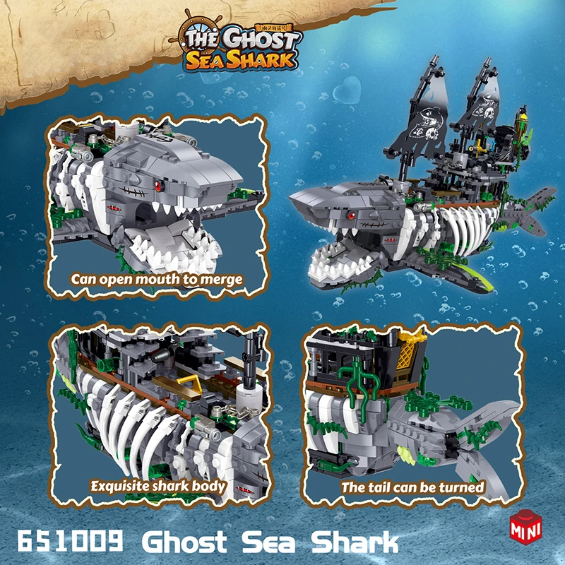 Juego de construcción barco pirata con tiburón - Set náutico infantil - imagen 2