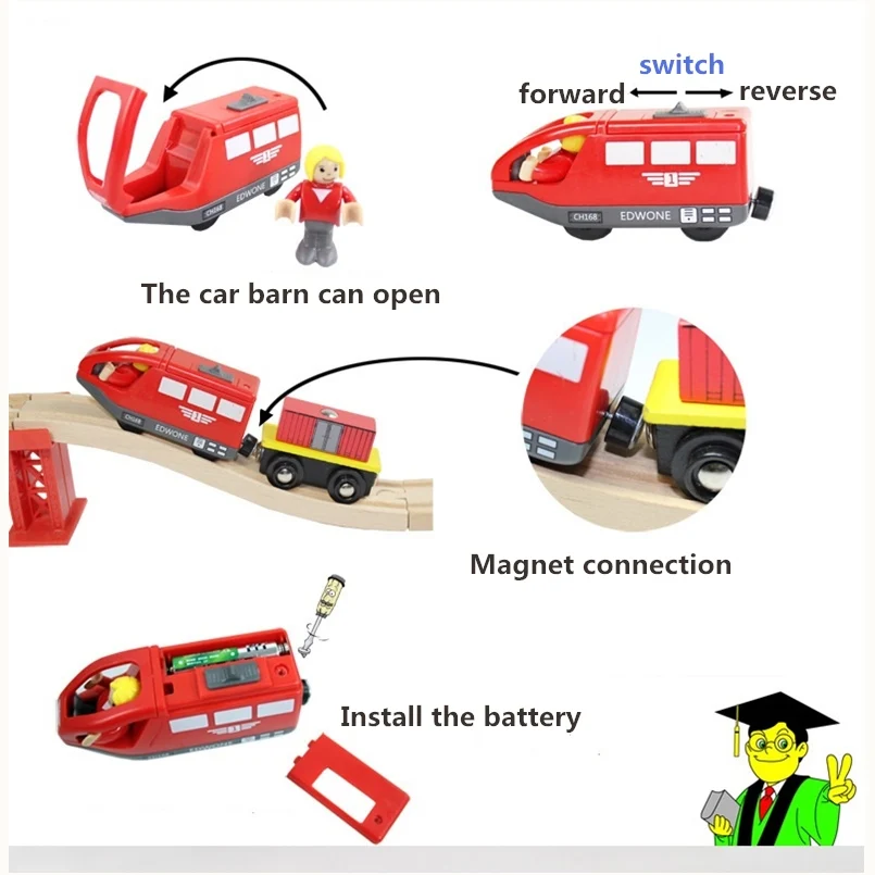 Tren eléctrico magnético con muñeca pequeña, juguete con ranura fundida, vía de madera, locomotora Compatible, tren de ferrocarril eléctrico para niños - imagen 4