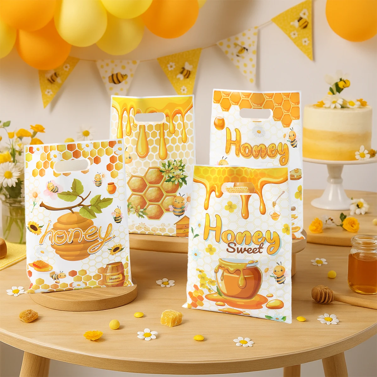 10/25/50 Uds. Bolsos de mano para dulces de miel y abeja, bolsas para galletas y dulces para fiesta temática de abeja pequeña, bolsa de regalo para Baby Shower, decoración para fiesta de cumpleaños - imagen 4