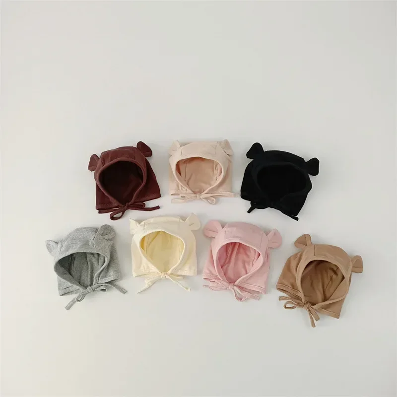 Gorro de dibujos animados para recién nacido, gorro con orejas de oso de conejo, Color sólido coreano, primavera y otoño - imagen 4