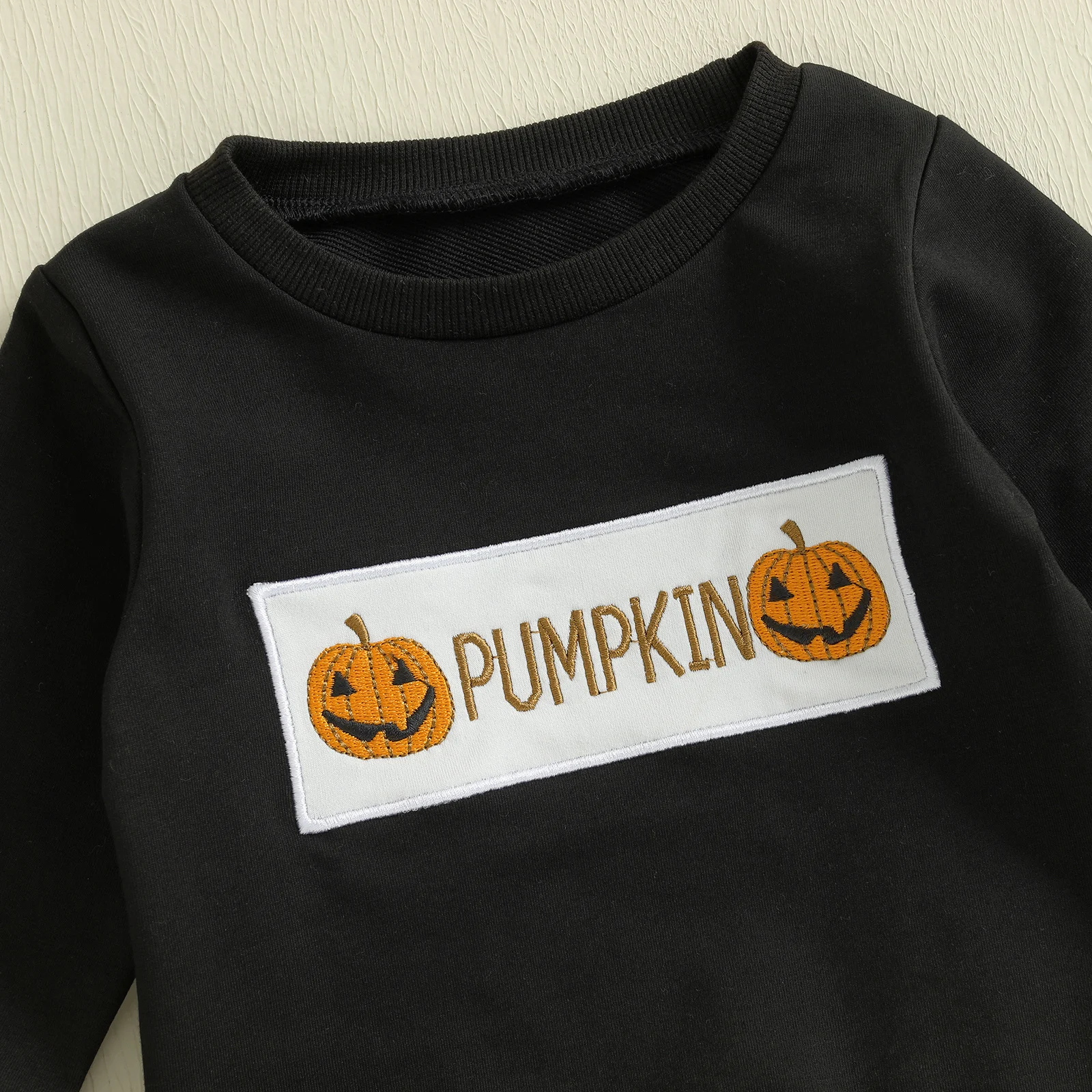 VISgogo Ropa de Halloween para niño pequeño, jersey de manga larga con bordado de calabaza/fantasma, pantalones largos con cintura elástica, traje de otoño de 2 piezas - imagen 4