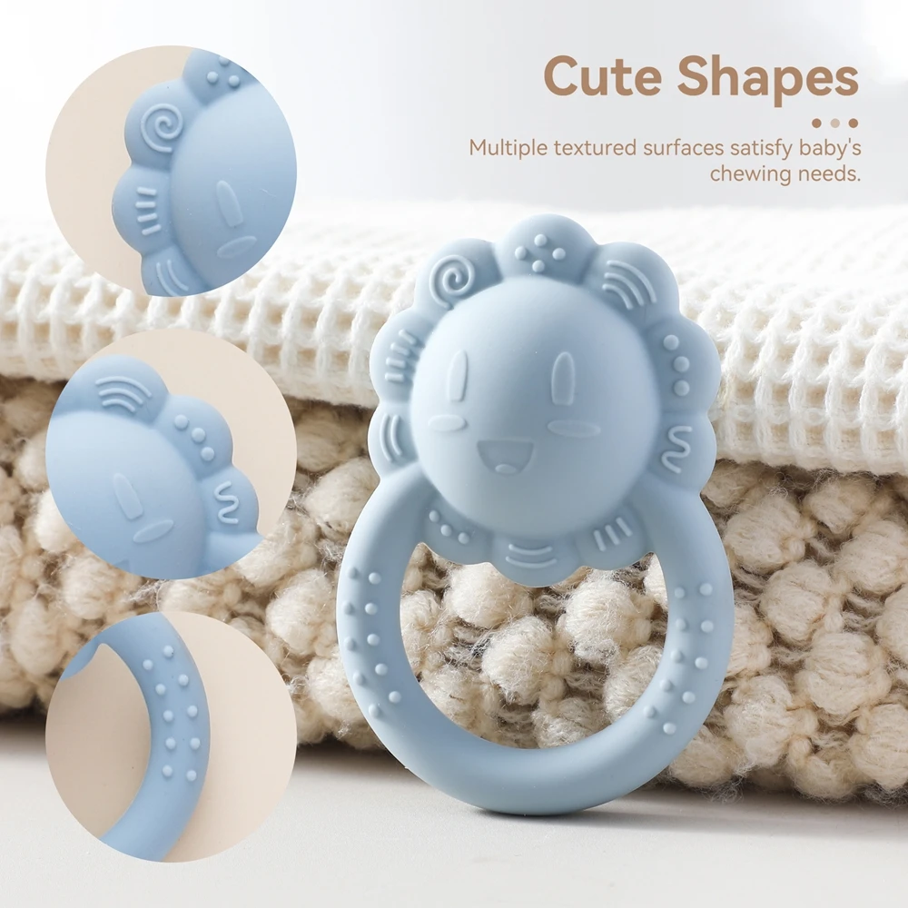 Juguetes para bebés, mordedor de silicona, sonajero de calidad alimentaria, juguetes sensoriales para bebés de 0 a 12 meses, sonajero de silicona con campana de mano de León - imagen 4