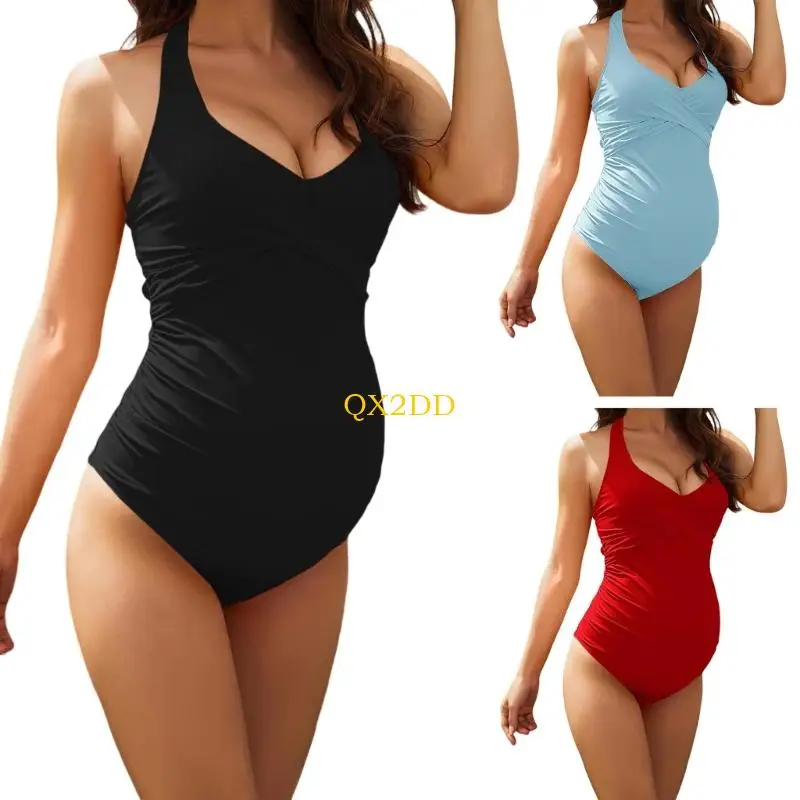 QX2D Cómodo Traje baño Maternidad Tejido poliéster Elasticidad para Movimiento Durante Embarazo Actividad