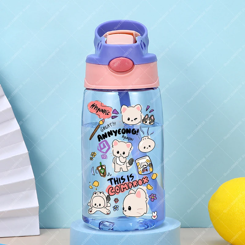 Botella de agua deportiva portátil para niños, taza de plástico para bebidas frías con pajita, contenedor de jugo bonito de dibujos animados para niños, regalo - imagen 3