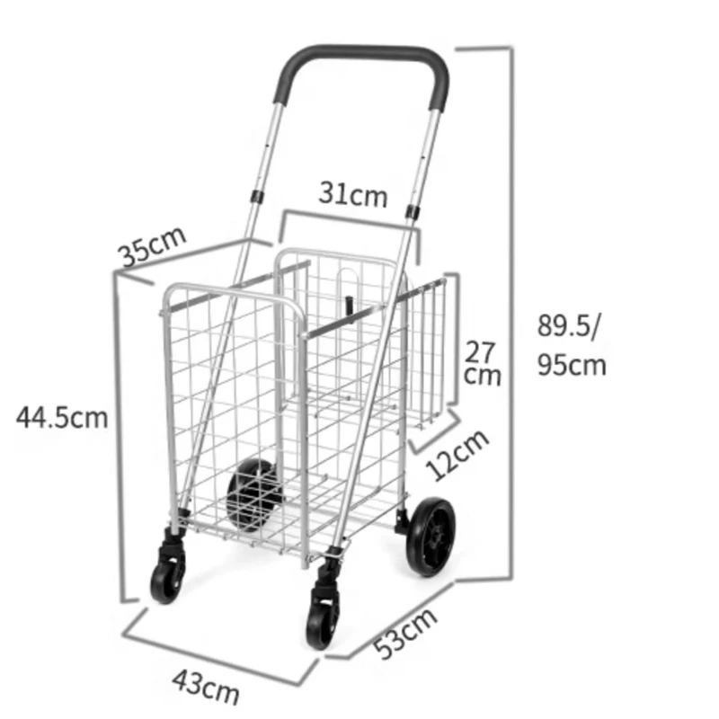 Carrito plegable con cesta delantera 48 L y trasera 10 L, 30 kg - imagen 2