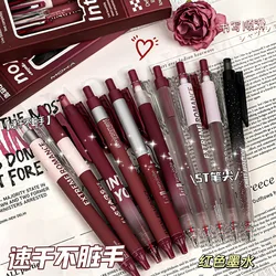 Bolígrafos Kawaii burdeos de gel retro con tinta negra para colegio
