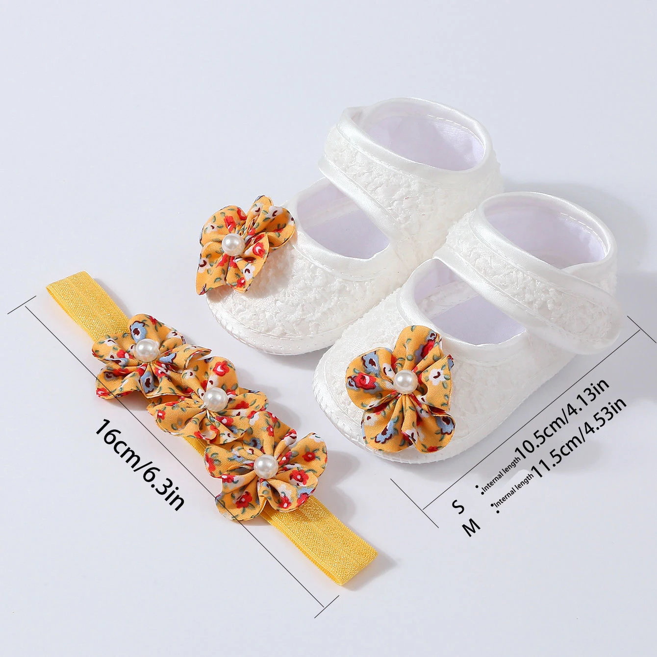 New 1Set Floral Pearl Headband Antiskid White Baby Shoes Newborn Toddler Prewalker Shoes Solid Floor Socks Girls Socks Headwear - imagen 2