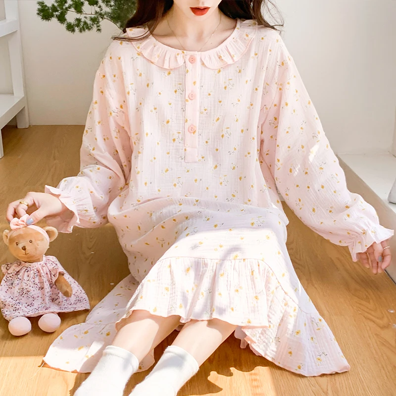 100% de gasa de algodón, ropa de dormir de maternidad para lactancia, vestido de noche suelto de manga larga para alimentación para dormir posparto, ropa de dormir para salón en casa