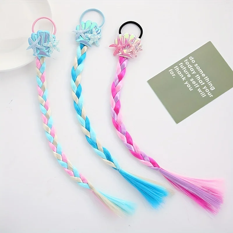 Extensión de cabello trenzado sirena arcoíris ganchillo para niñas