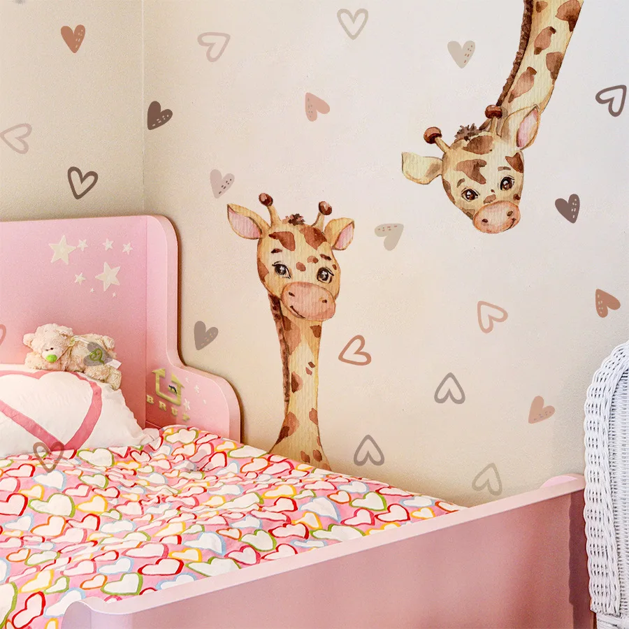 Pegatinas de pared autoadhesivas de jirafa de amor para habitaciones de niños, salas de estar, paredes de fondo, pegatinas decorativas de pared