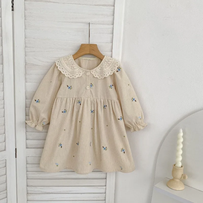 Mameluco de princesa de primavera y otoño para niñas de estilo coreano: bordado de encaje de manga larga, vestido mono lindo y suave para la piel para niños pequeños. - imagen 4