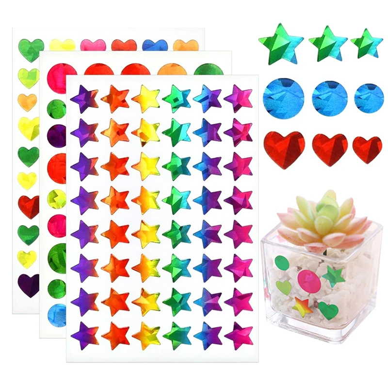 Juego de 15/45 hojas de pegatinas láser DIY, mezcla de pegatinas coloridas y deslumbrantes con purpurina, estrella, corazón, punto, planificador diario, decoraciones, papelería ZYF