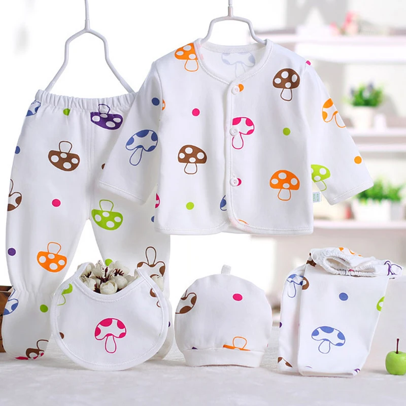 Conjunto de ropa para recién nacido, conjunto de 5 piezas de algodón con estampado de dibujos animados, Tops y Pantalones suaves, BC243