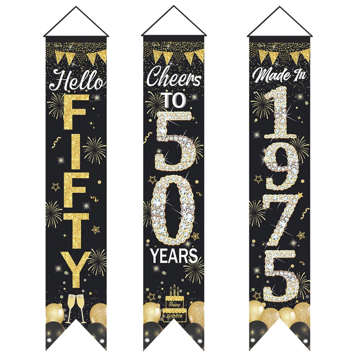 3 uds. De coplas de 50 cumpleaños de oro negro para hombre y mujer, decoración para fiesta de cumpleaños de 1975, 50 años, pancarta para puerta, suministros para fiesta de oro negro