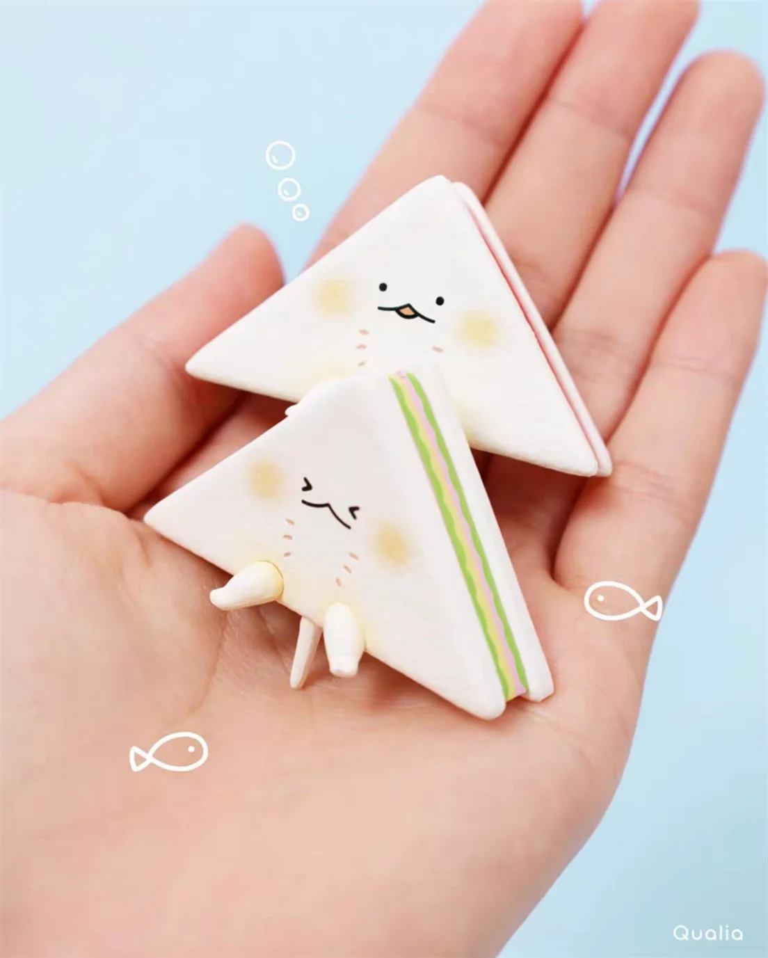 Qualia cápsula de juguete lindo kawaii sándwich Ray bebé mascota bola cadena patata ensalada huevo queso fresa mermelada colgante figuras - imagen 2