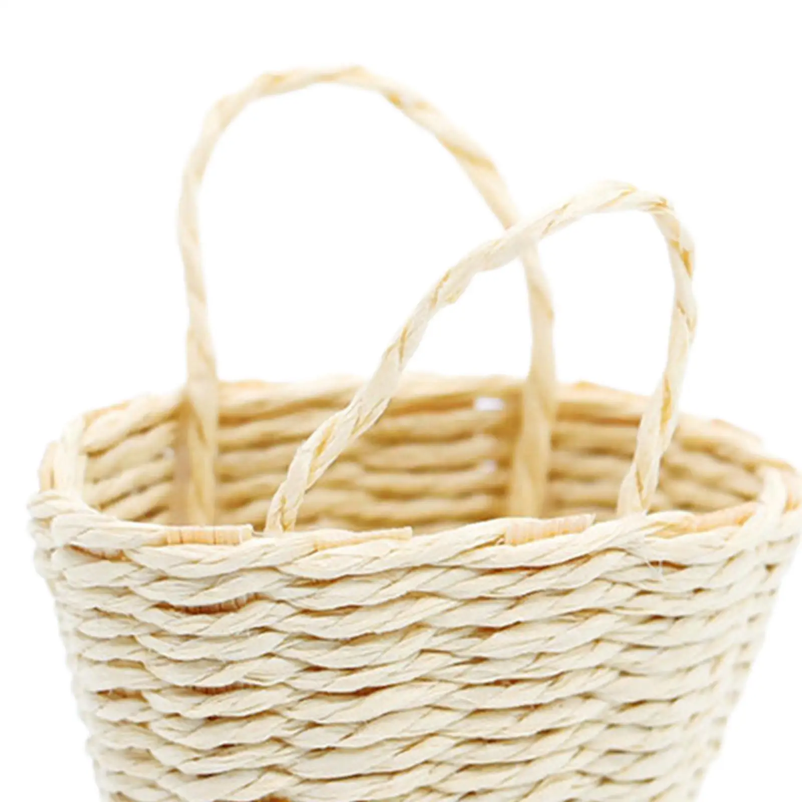 1:12 Scale Dollhouse Woven Basket Picnic Basket with Handle for Ornament