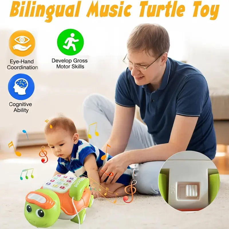 Tortuga Musical, juguetes para gatear para bebés, juguete interactivo para teléfono con luces musicales de Piano, juguetes educativos de Aprendizaje Temprano para niños pequeños - imagen 4