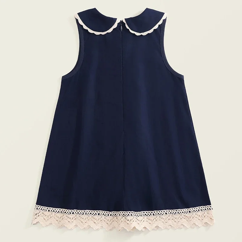 Vestidos de lujo para niñas de verano, moda coreana, cuello de muñeca, malla de encaje, sin mangas, vestido de princesa vaquero, Boutique, ropa para niños BC1703 - imagen 2