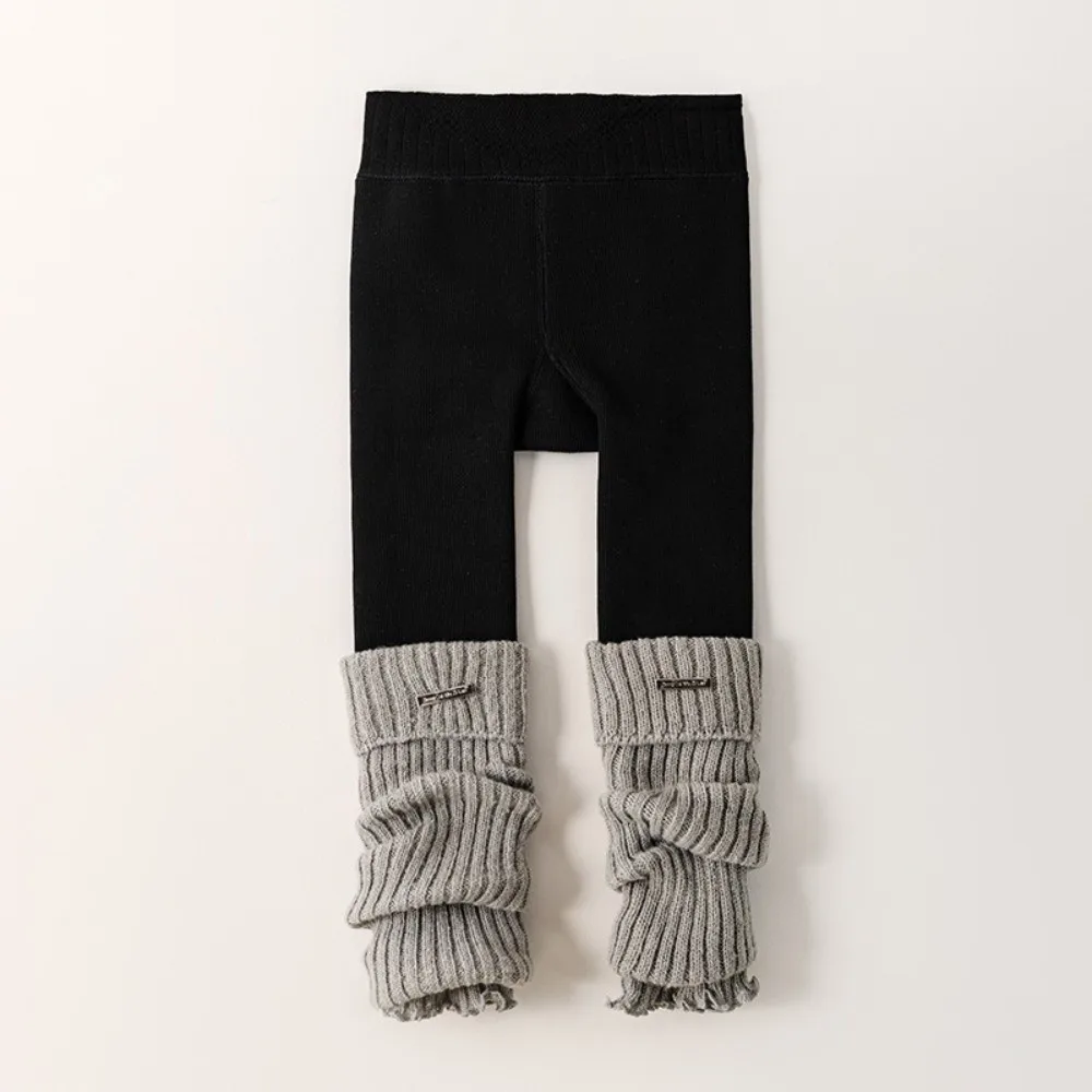 Otoño Invierno Leggings de punto para niñas moda pantimedias de retazos calcetines gruesos cálidos medias apilables a media pantorrilla para niños pequeños - imagen 3