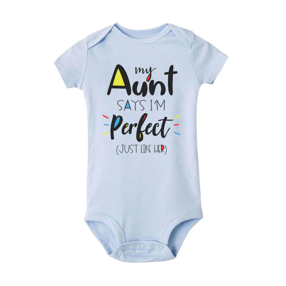 Mi tía dice que soy perfecto, solo como su mono estampado para bebé, mono divertido para recién nacido, pelele de manga corta para bebé, traje bonito para niño pequeño - imagen 4