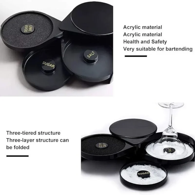 Montura de cristal de 3 niveles, caja de borde de sal para cócteles, Margarita, sal, azúcar, para el hogar, jugo de lima, barra de azúcar - imagen 5