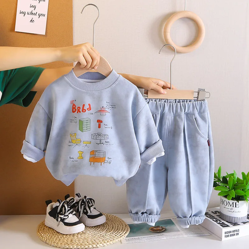 MILANCEL nuevo conjunto de sudadera de otoño para niños 1-5T dulce sudadera con capucha de dibujos animados para niños + pantalones de chándal traje informal estampado para niños 2 uds - imagen 2