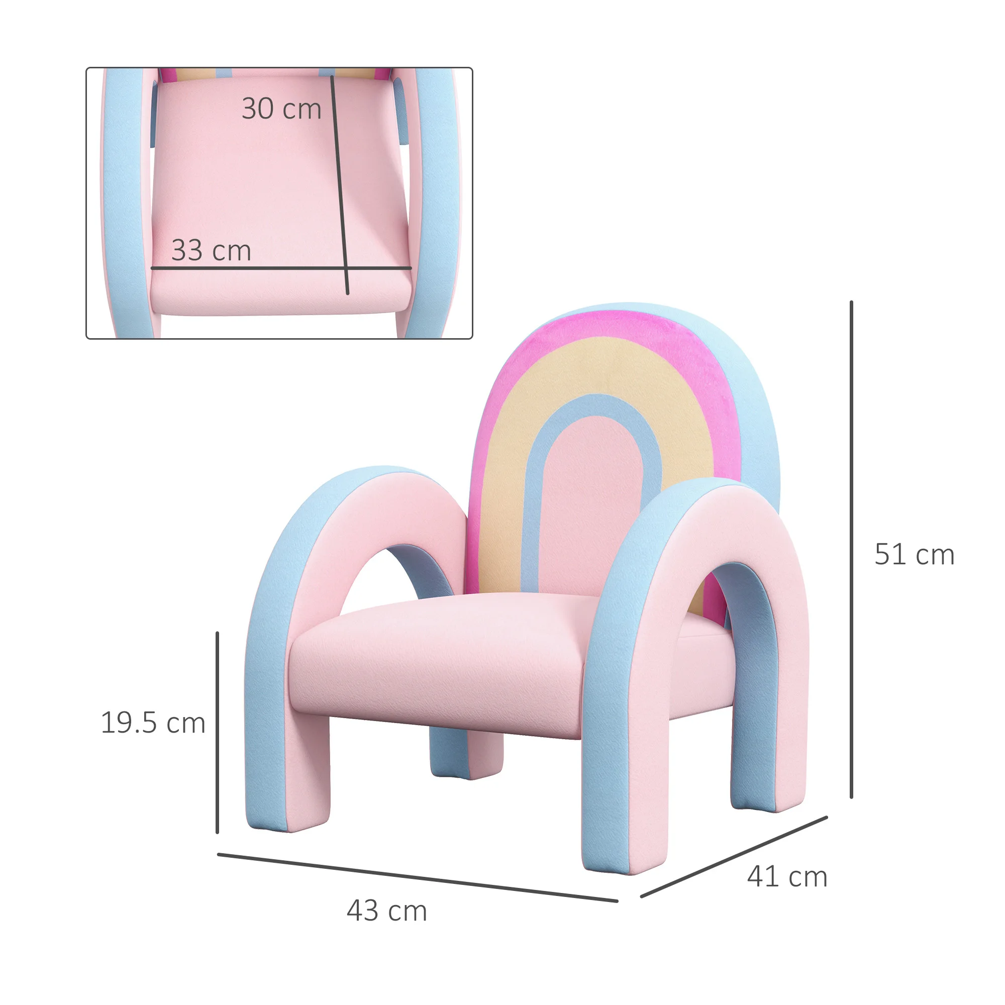ZONEKIZ Sillón para Niños Pequeños en Forma de Arco Iris Mini Sofá Cómodo Sillón Infantil para Niños de 1,5-5 Años para Dormitorio Salón Carga 45 kg 43x41x51 cm Rosa - imagen 3