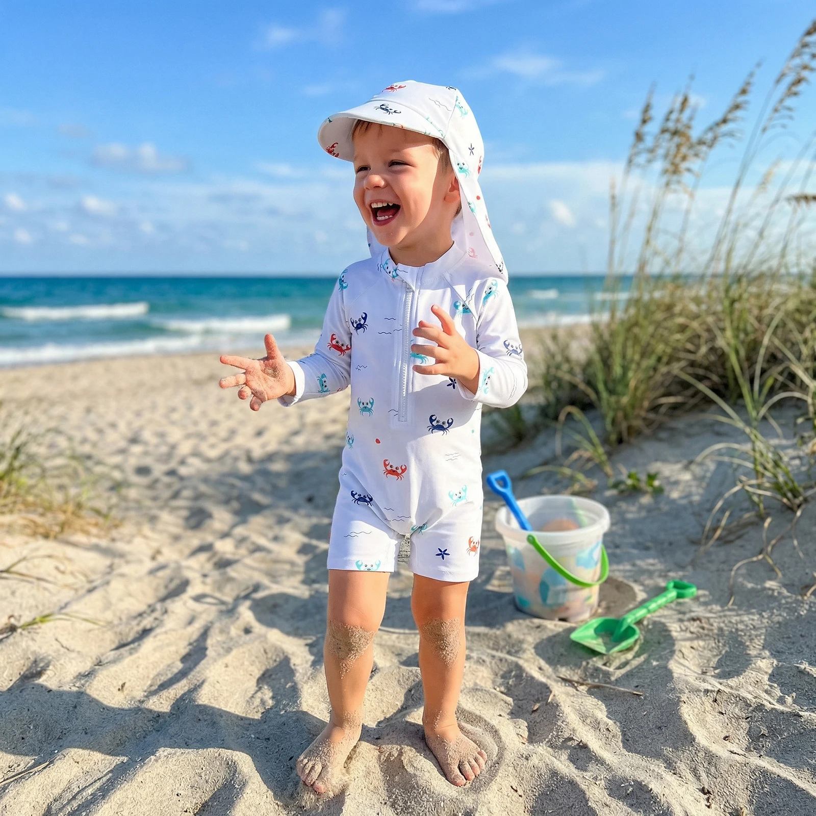 Tregren Bañador bebé niño protección solar – Manga larga con gorro - imagen 4