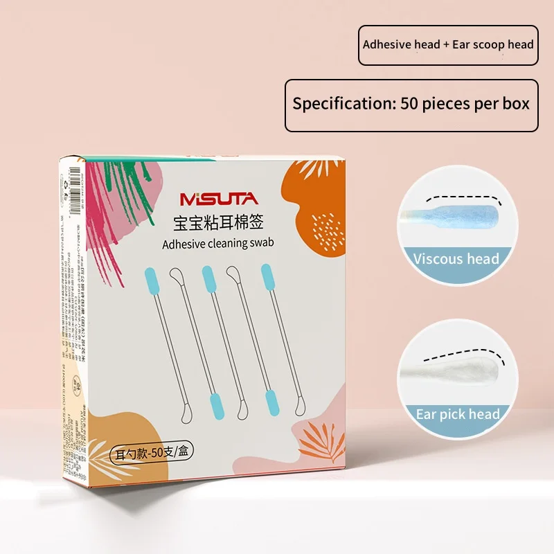 50 unids/caja hisopo de algodón para bebé-varilla de algodón adhesiva de doble punta para bebé-dispositivo especial de limpieza de cerumen y moco Nasal para recién nacidos
