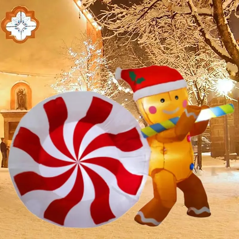 Decoración navideña, juguetes inflables, 1,5 M, caramelo, hombre de jengibre, luces LED integradas, regalo de Navidad, fiesta al aire libre, decoración de jardín - imagen 4