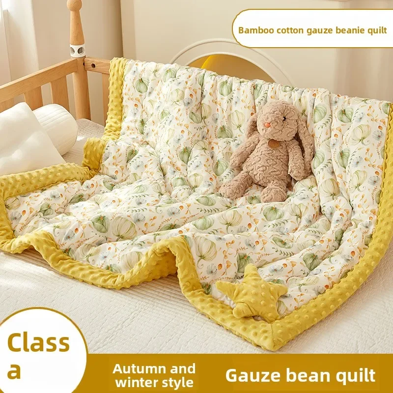 Edredón de terciopelo Doudou para bebé, manta de soja para niños, edredones cálidos gruesos de algodón de bambú estampado para otoño e invierno para guardería